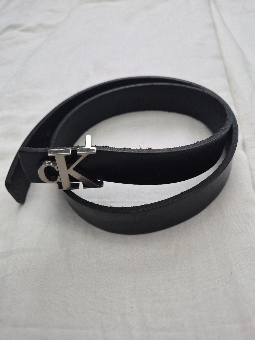 Calvin Klein Italian Saddle Leather Belt Ck Logo Black Size S Vintage